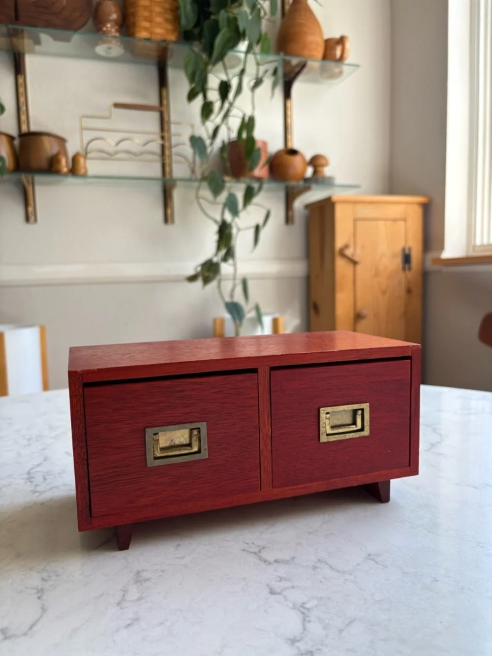 Vintage Wooden Jewelry Organizer with Two Removable Drawers